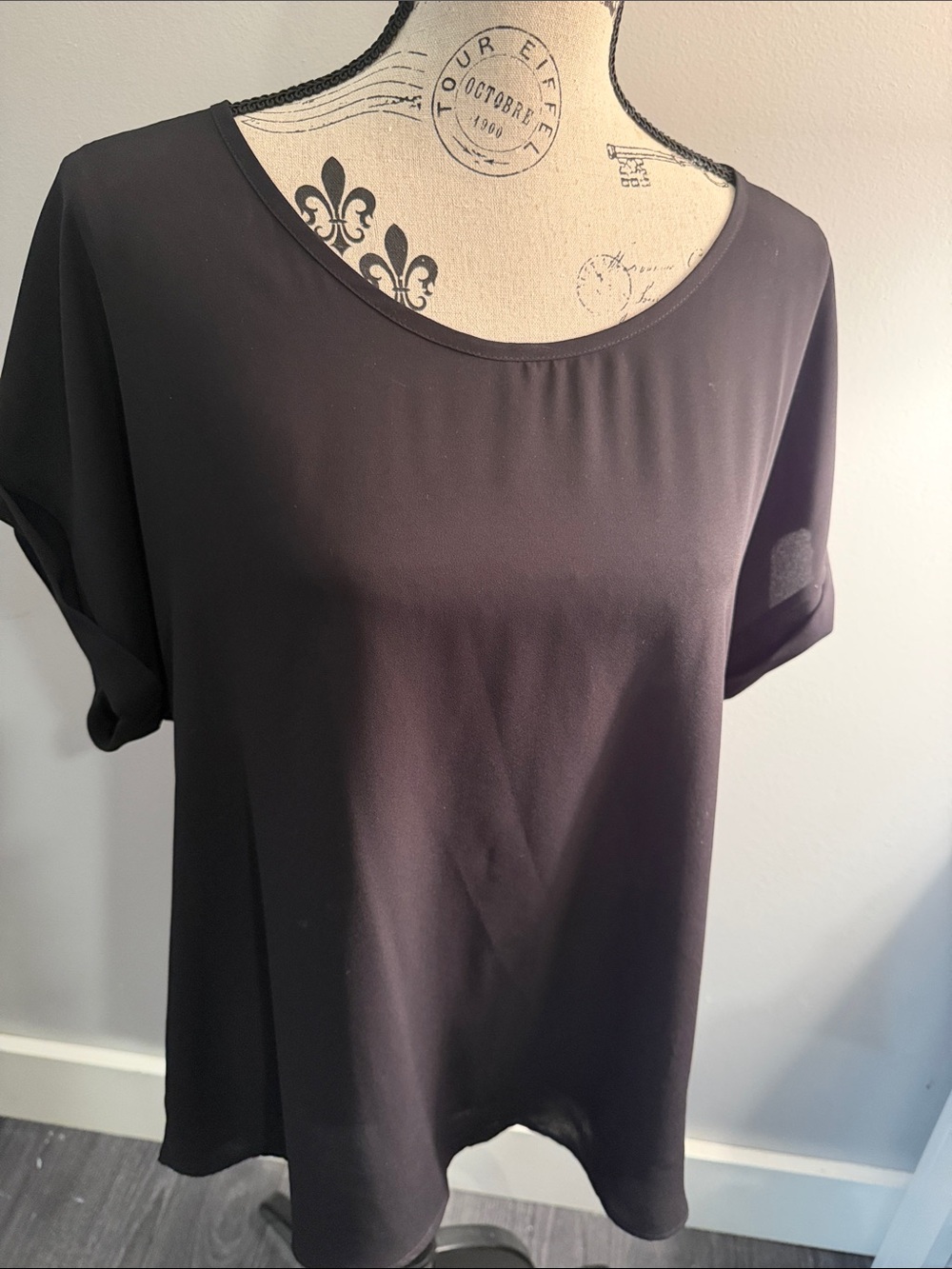 Pleione Large Women's Black Scoop Neck Short Sleeve Top lightweight work formal